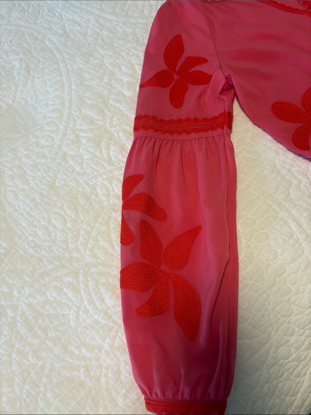Tory Burch Pink Dress with Red/orange Floral Embroidery size 4